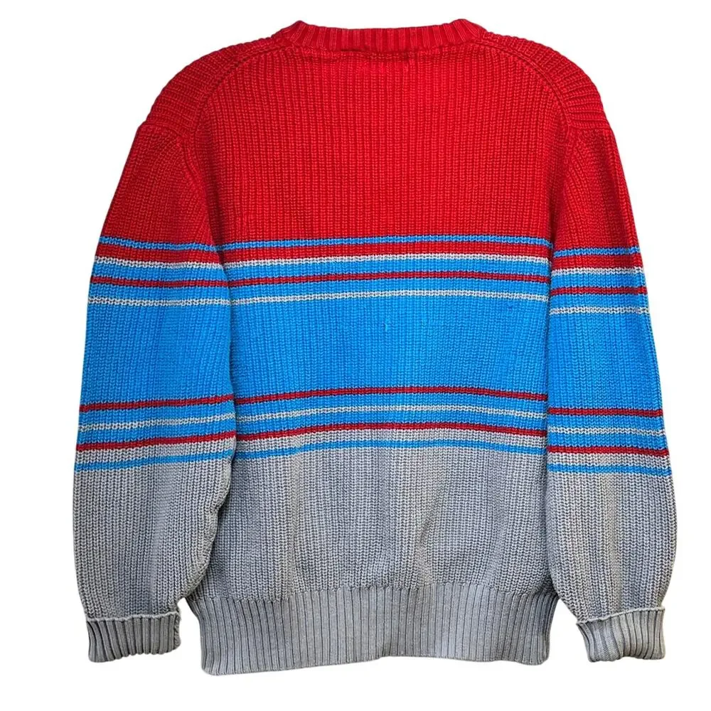 VTG 80s Jockey Shaker Knit Pullover Sweater Mens Tag Reads XL Runs Small Red/Blu